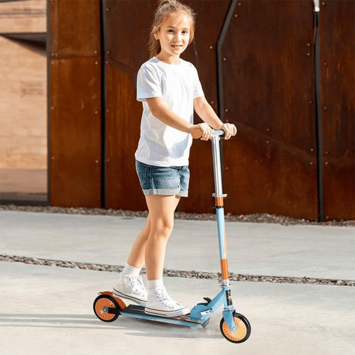 XQ Max Hopfällbar sparkcykel med fotbroms blå och orange