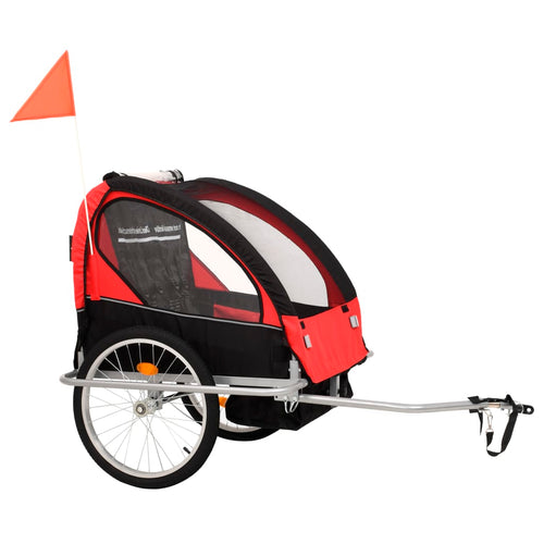 Cykelvagn och barnvagn 2-i-1 svart och röd