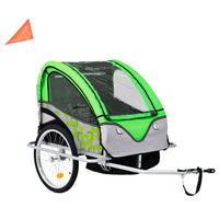 Cykelvagn och barnvagn 2-i-1 grön och grå