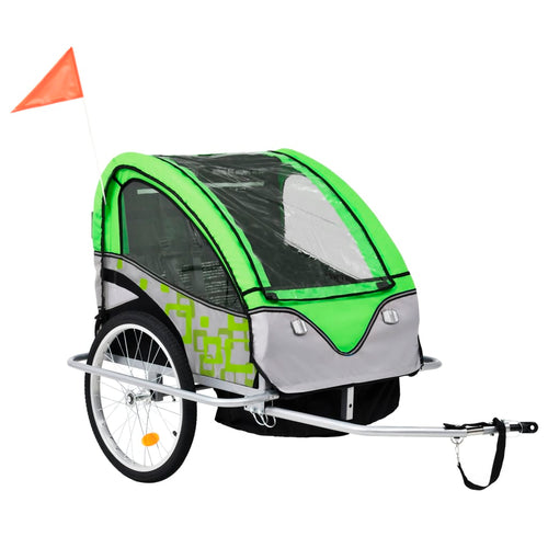 Cykelvagn och barnvagn 2-i-1 grön och grå
