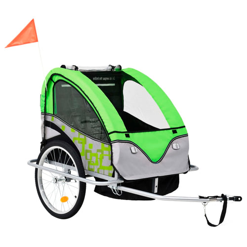Cykelvagn och barnvagn 2-i-1 grön och grå