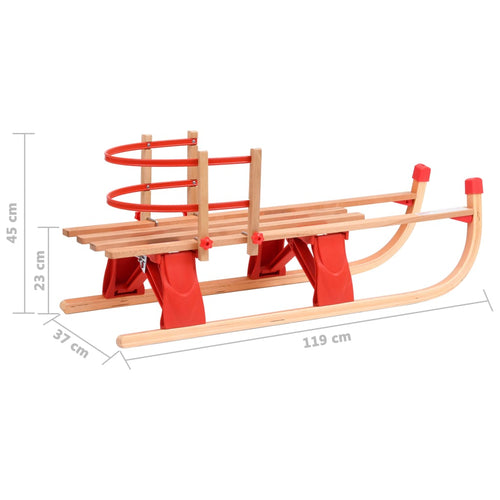 Hopfällbar kälke med ryggstöd 119 cm trä