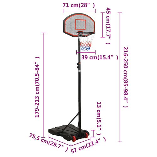 Basketkorg med stativ svart 216-250 cm polyeten