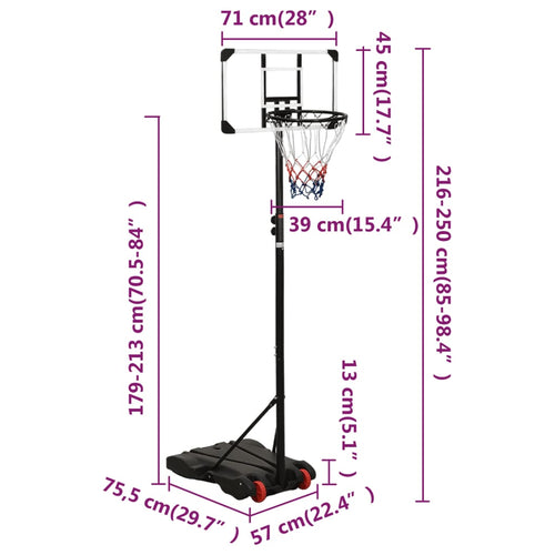 Basketkorg transparent 216-250 cm polykarbonat