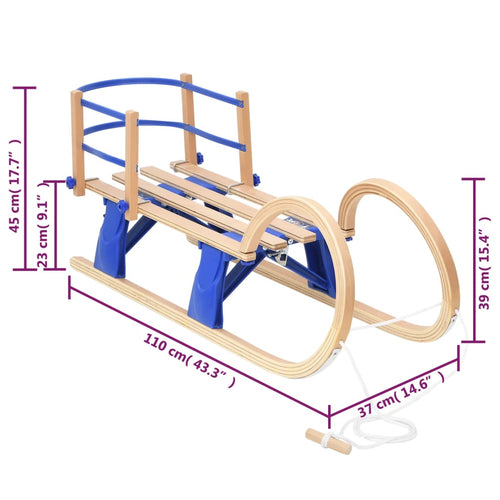 Hopfällbar kälke med ryggstöd 110 cm plywood